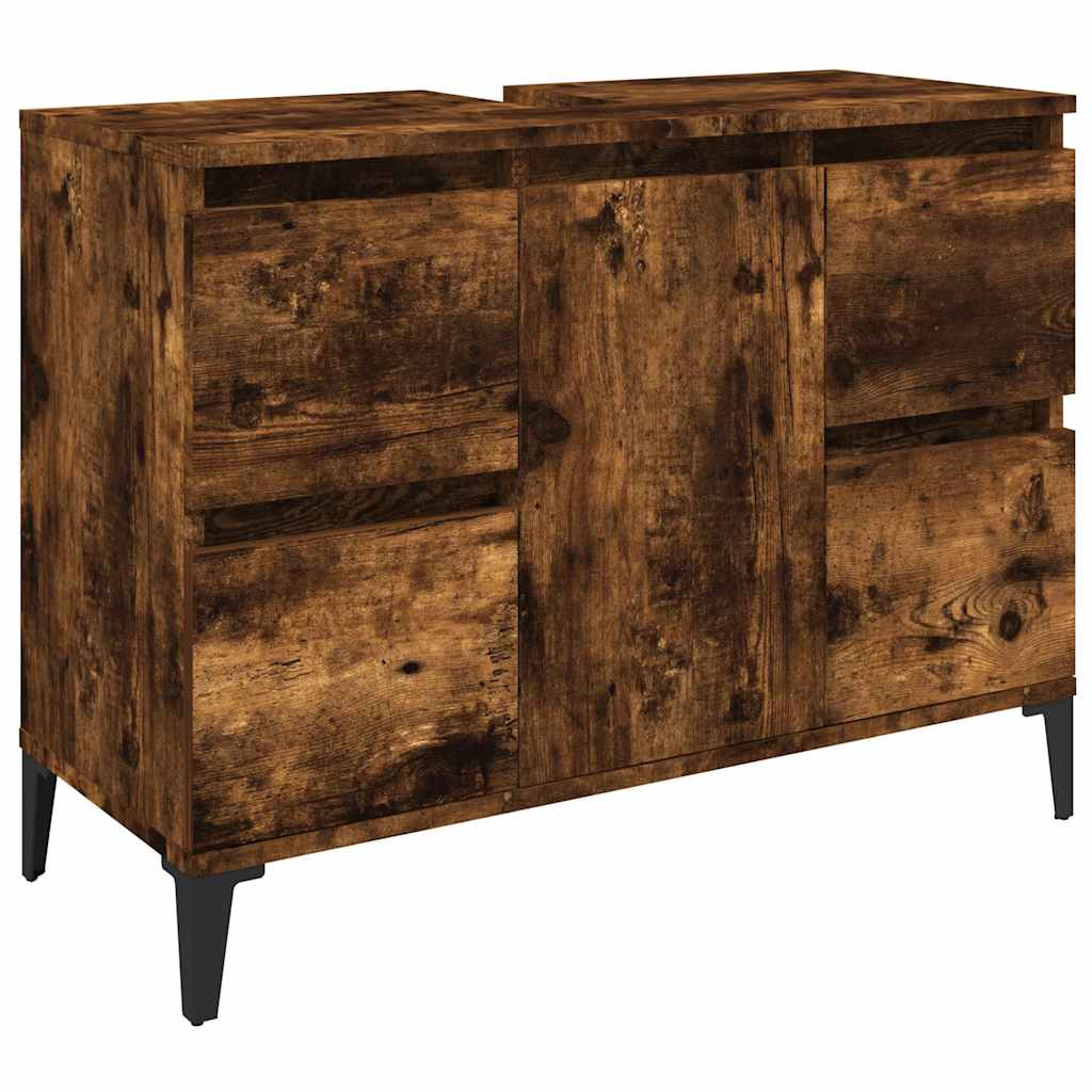 3 Piece Bathroom Furniture Set Engineered Wood Smoked oak