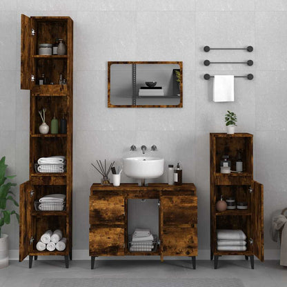 3 Piece Bathroom Furniture Set Engineered Wood Smoked oak