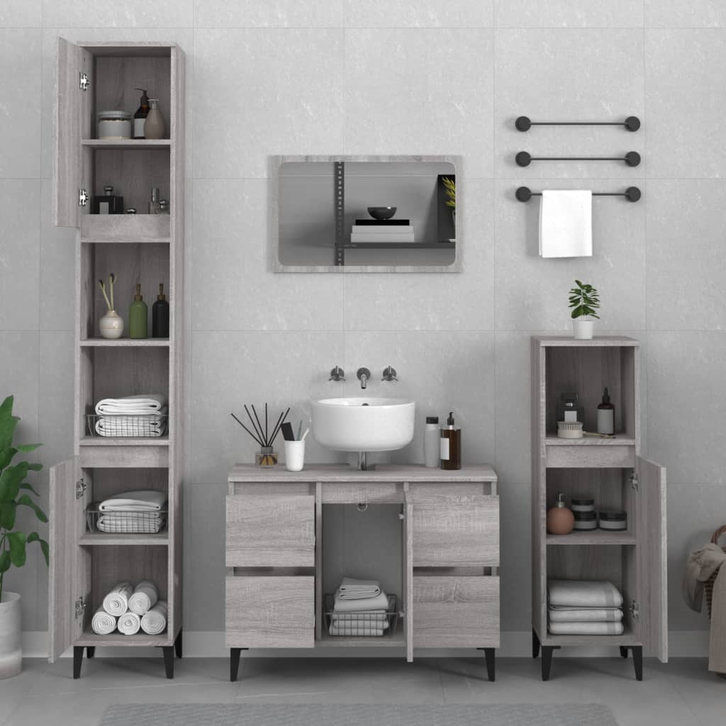 3 Piece Bathroom Furniture Set Engineered Wood Grey sonoma