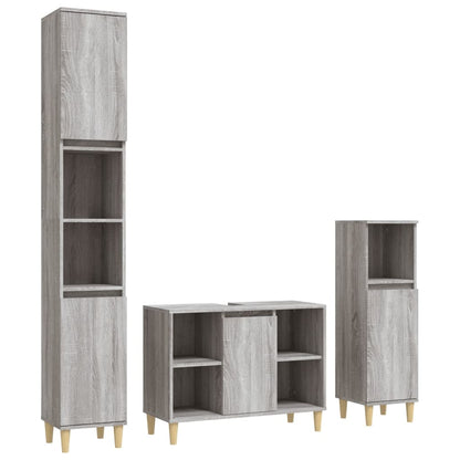 3 Piece Bathroom Furniture Set Engineered Wood Grey sonoma