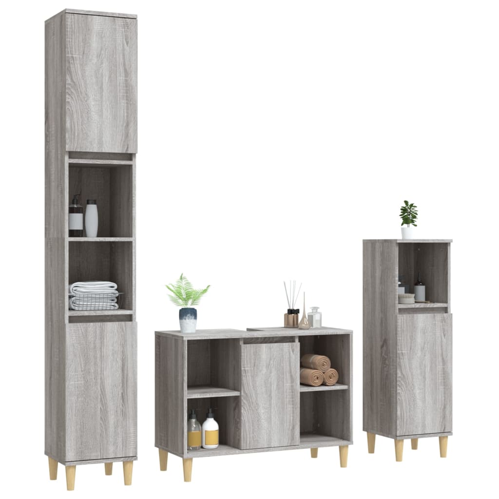 3 Piece Bathroom Furniture Set Engineered Wood Grey sonoma