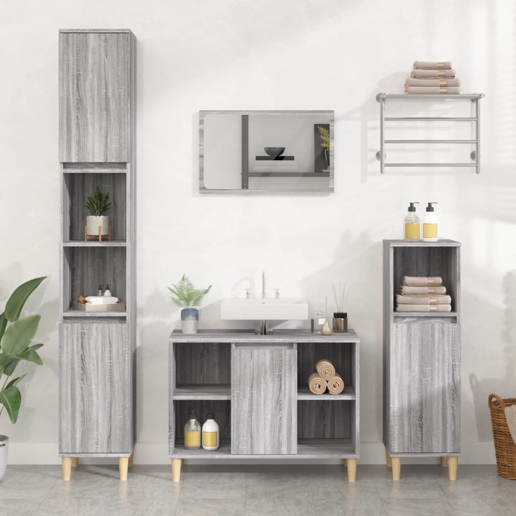 3 Piece Bathroom Furniture Set Engineered Wood Grey sonoma