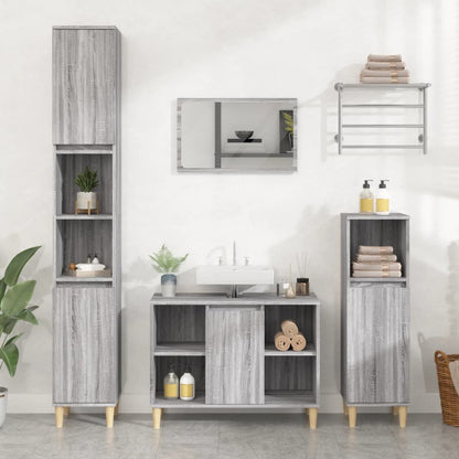 3 Piece Bathroom Furniture Set Engineered Wood Grey sonoma