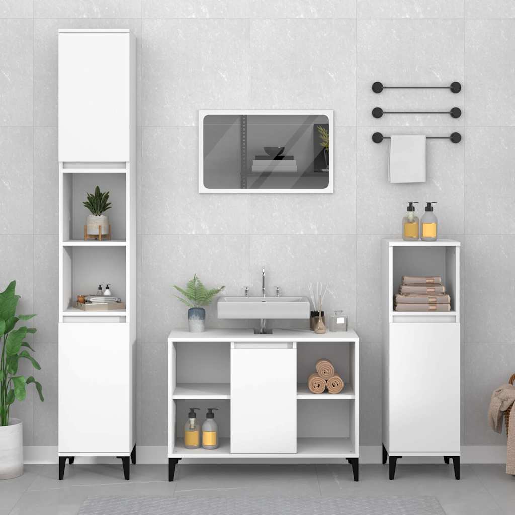 3 Piece Bathroom Furniture Set Engineered Wood White