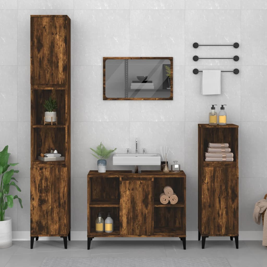 3 Piece Bathroom Furniture Set Engineered Wood Smoked oak