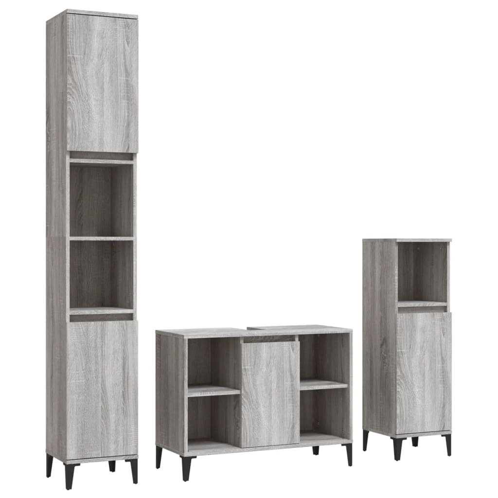 3 Piece Bathroom Furniture Set Engineered Wood Grey sonoma