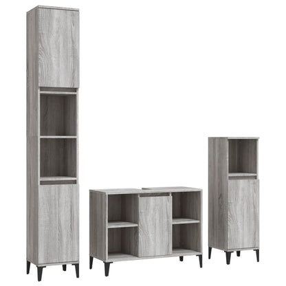 3 Piece Bathroom Furniture Set Engineered Wood Grey sonoma