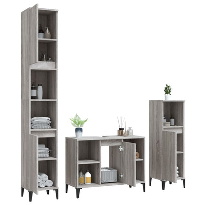 3 Piece Bathroom Furniture Set Engineered Wood Grey sonoma