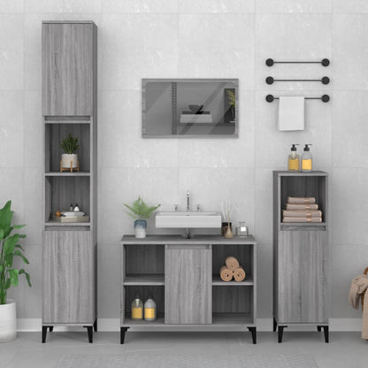 3 Piece Bathroom Furniture Set Engineered Wood Grey sonoma