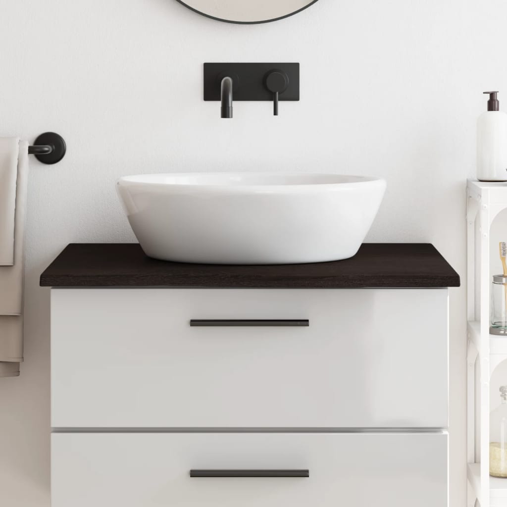 Bathroom Countertop Treated Solid Wood Dark Brown Height 2 cm 80 cm 50 cm