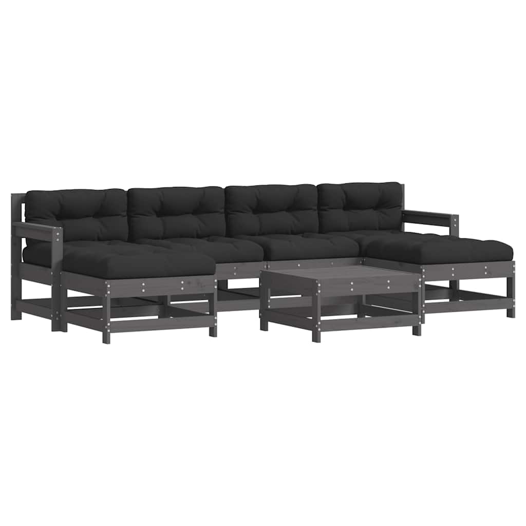 vidaXL 7 Piece Garden Lounge Set with Cushions Grey Solid Wood 2