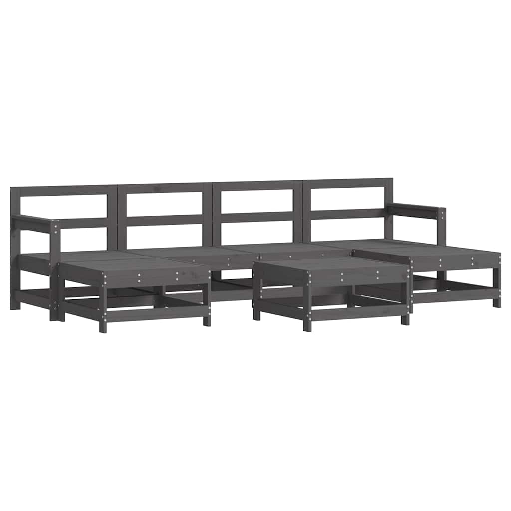 vidaXL 7 Piece Garden Lounge Set with Cushions Grey Solid Wood 3
