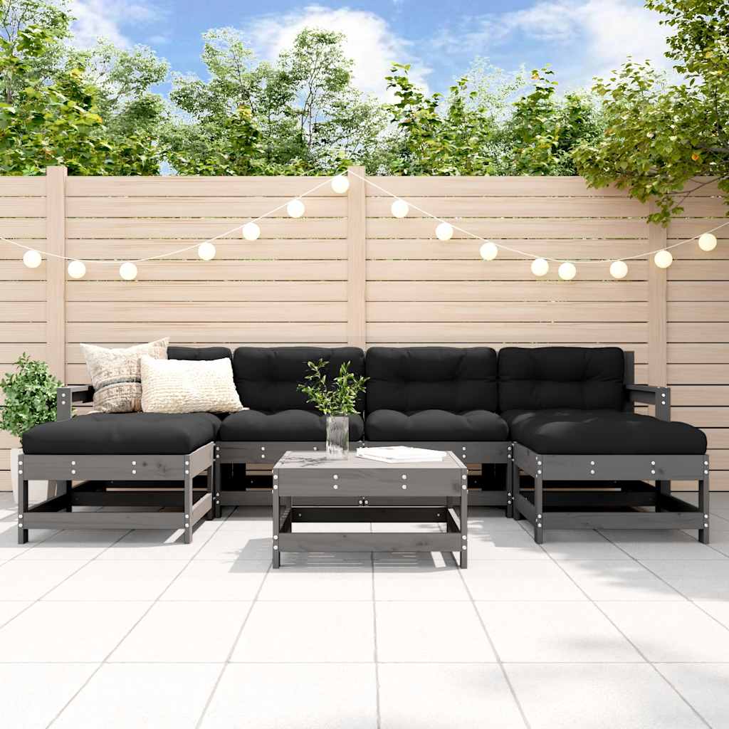 vidaXL 7 Piece Garden Lounge Set with Cushions Grey Solid Wood 1