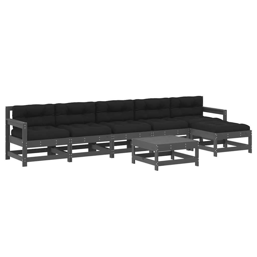 vidaXL 7 Piece Garden Lounge Set with Cushions Grey Solid Wood 2