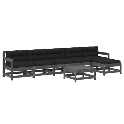 vidaXL 7 Piece Garden Lounge Set with Cushions Grey Solid Wood 2