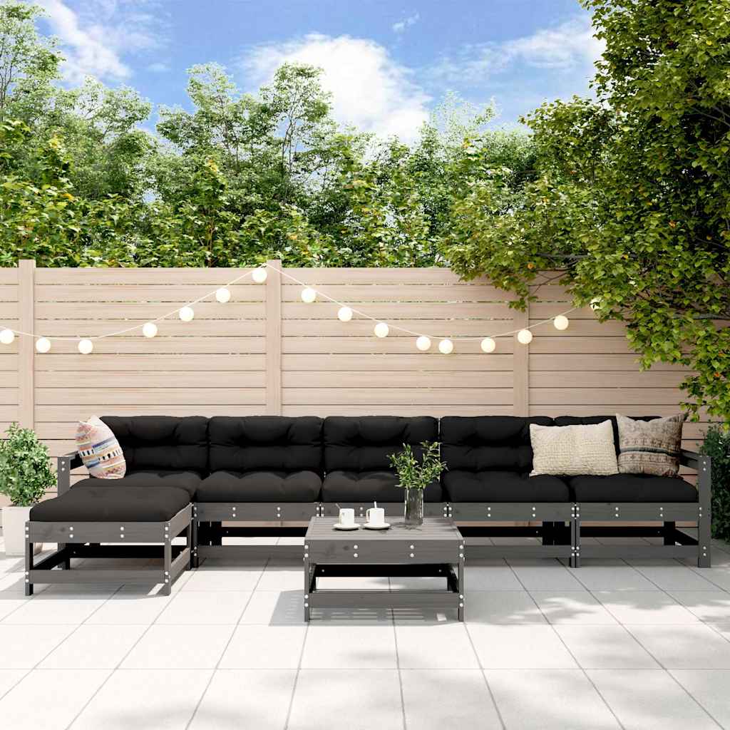 vidaXL 7 Piece Garden Lounge Set with Cushions Grey Solid Wood 1