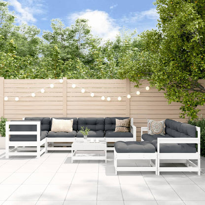 10 Piece Garden Lounge Set White Solid Wood Pine