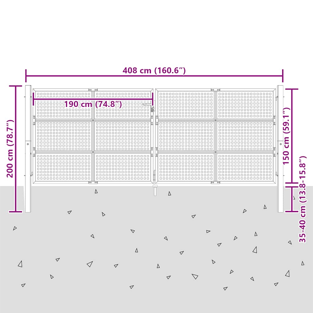 vidaXL Garden Gate Anthracite 400x150 cm Steel 6