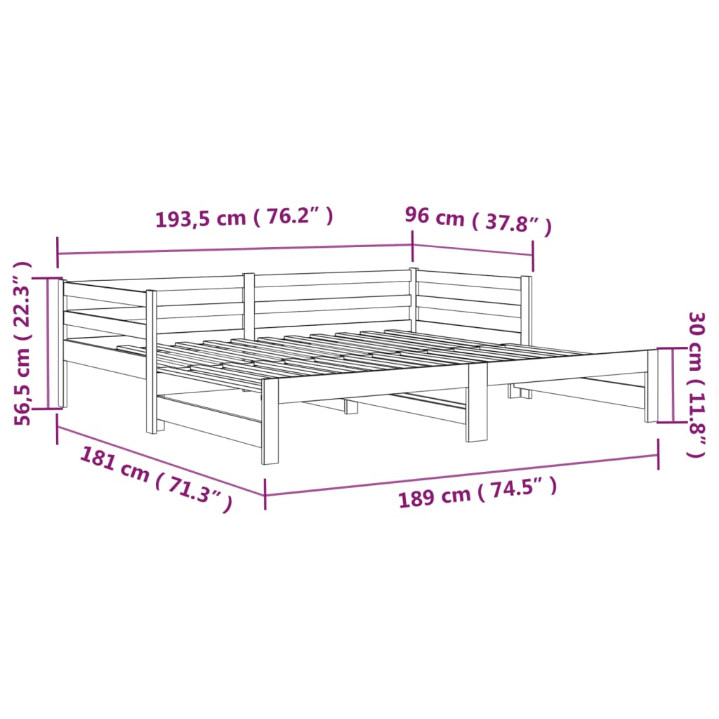 vidaXL Pull-out Day Bed 2x(90x190) cm Solid Wood Pine