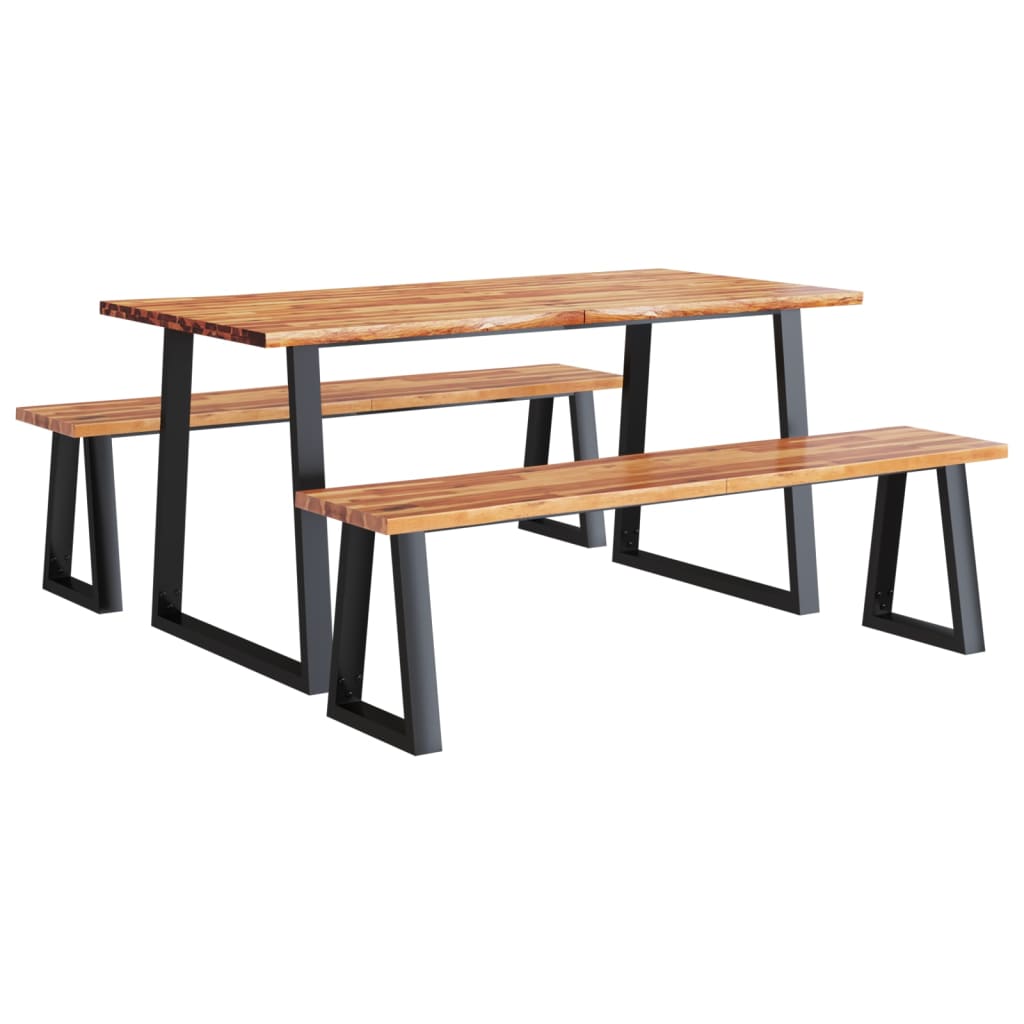 vidaXL 3 Piece Dining Set with Live Edge Solid Wood Acacia 2