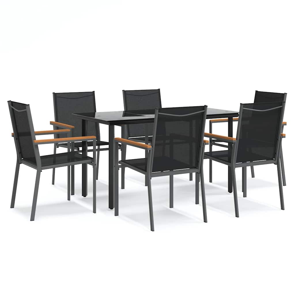 5 Piece Garden Dining Set Black Textilene and Steel 140 cm table length 6