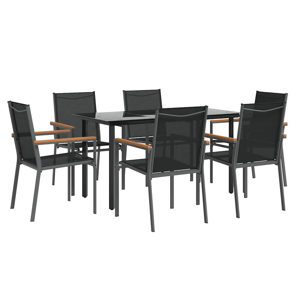 5 Piece Garden Dining Set Black Textilene and Steel 140 cm table length 6