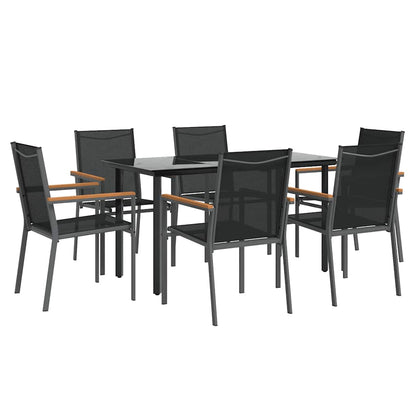 5 Piece Garden Dining Set Black Textilene and Steel 140 cm table length 6