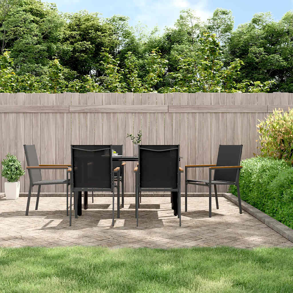 5 Piece Garden Dining Set Black Textilene and Steel 140 cm table length 6