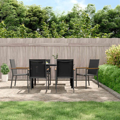 5 Piece Garden Dining Set Black Textilene and Steel 140 cm table length 6