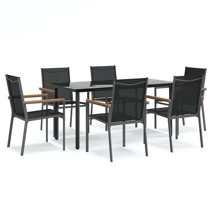 5 Piece Garden Dining Set Black Textilene and Steel 160 cm table length 6