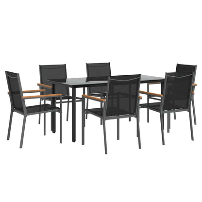 vidaXL 7 Piece Garden Dining Set Black Textilene and Steel 3
