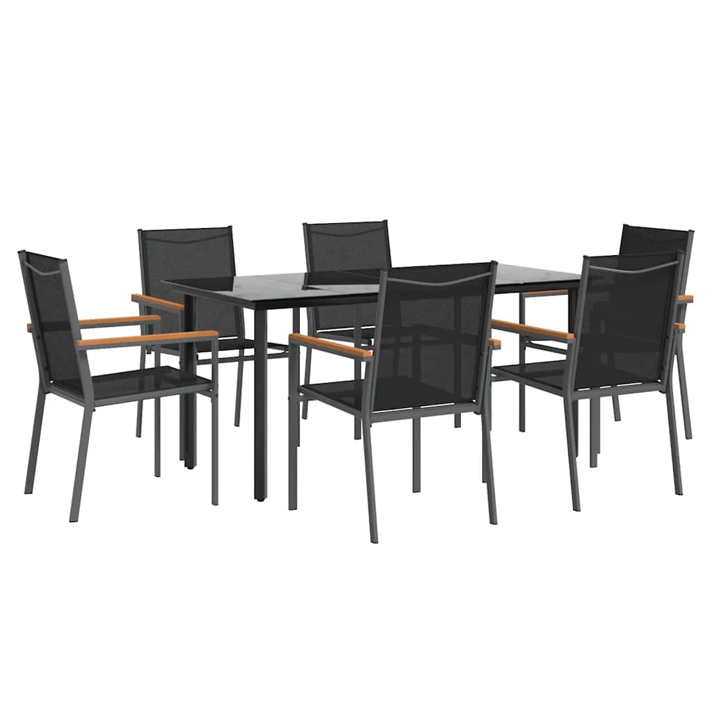5 Piece Garden Dining Set Black Textilene and Steel 160 cm table length 6