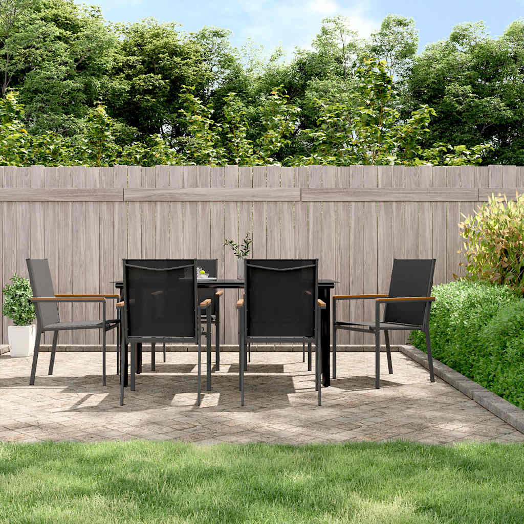 vidaXL 7 Piece Garden Dining Set Black Textilene and Steel 1