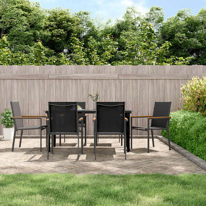5 Piece Garden Dining Set Black Textilene and Steel 160 cm table length 6