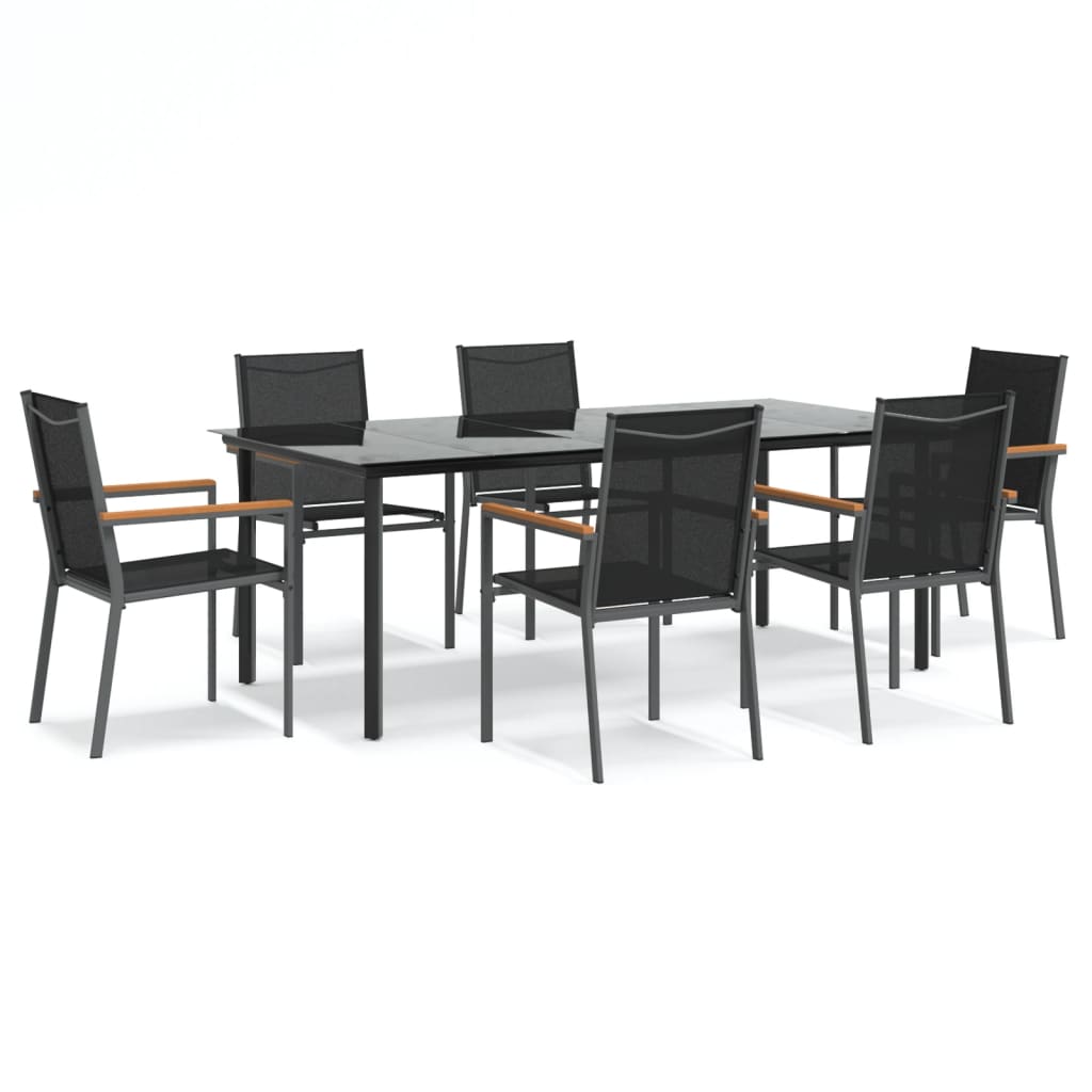 vidaXL 7 Piece Garden Dining Set Black Textilene and Steel 2