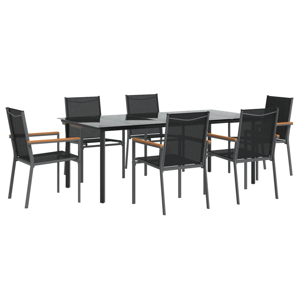 vidaXL 7 Piece Garden Dining Set Black Textilene and Steel 3