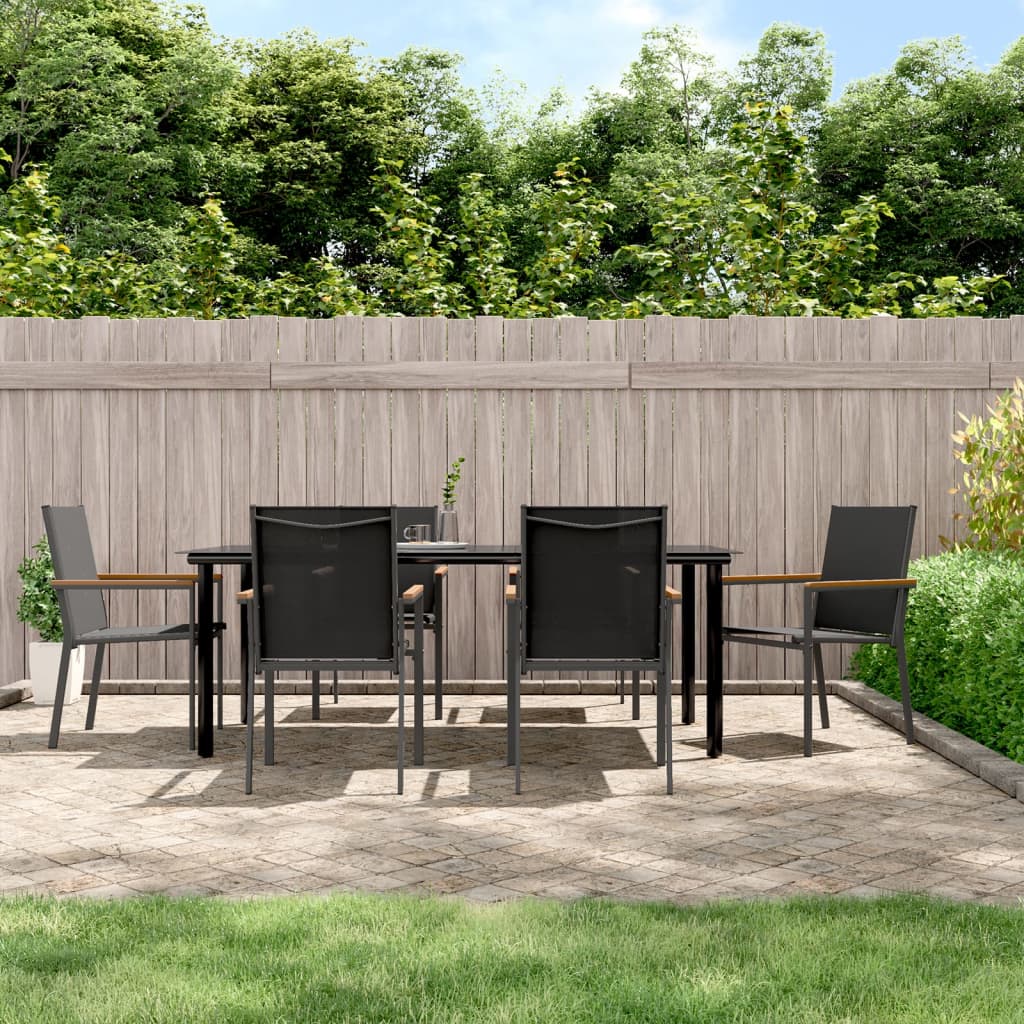 vidaXL 7 Piece Garden Dining Set Black Textilene and Steel 1