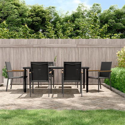 vidaXL 7 Piece Garden Dining Set Black Textilene and Steel 1