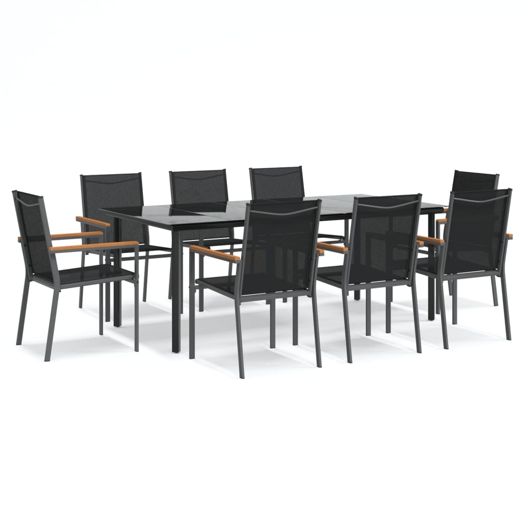 vidaXL 9 Piece Garden Dining Set Black Textilene and Steel 2