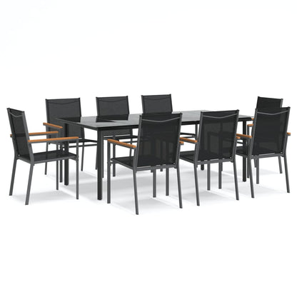 vidaXL 9 Piece Garden Dining Set Black Textilene and Steel 2