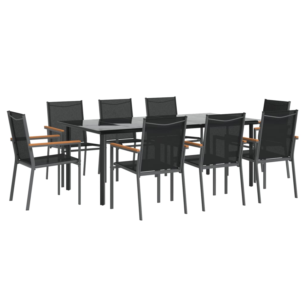 vidaXL 9 Piece Garden Dining Set Black Textilene and Steel 3
