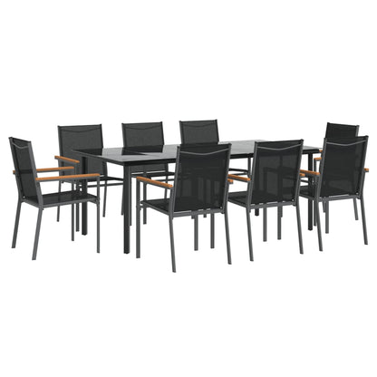 vidaXL 9 Piece Garden Dining Set Black Textilene and Steel 3