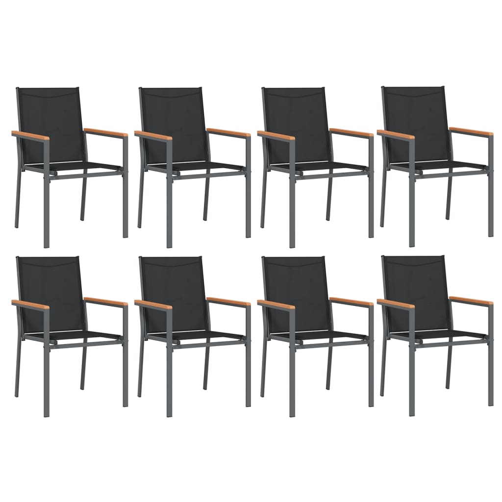 vidaXL 9 Piece Garden Dining Set Black Textilene and Steel 4