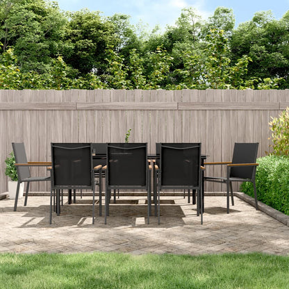 vidaXL 9 Piece Garden Dining Set Black Textilene and Steel 1