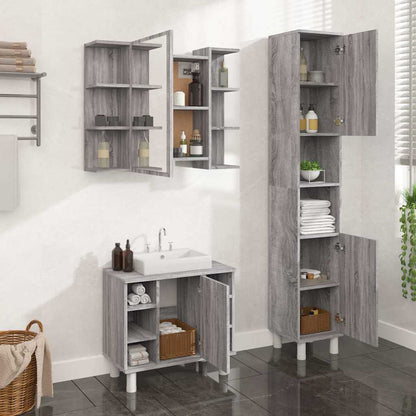3 Piece Bathroom Furniture Set Engineered Wood Grey Sonoma