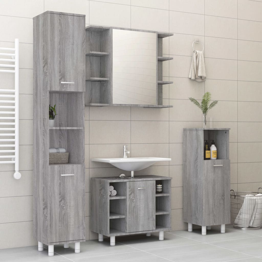 4 Piece Bathroom Furniture Set Engineered Wood Grey sonoma
