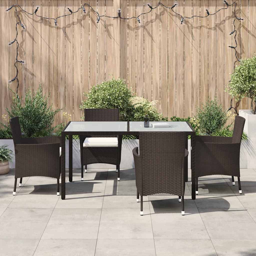 5 Piece Garden Dining Set with Cushions Poly Rattan 150 cm table length 4