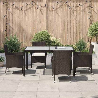 5 Piece Garden Dining Set with Cushions Poly Rattan 150 cm table length 4