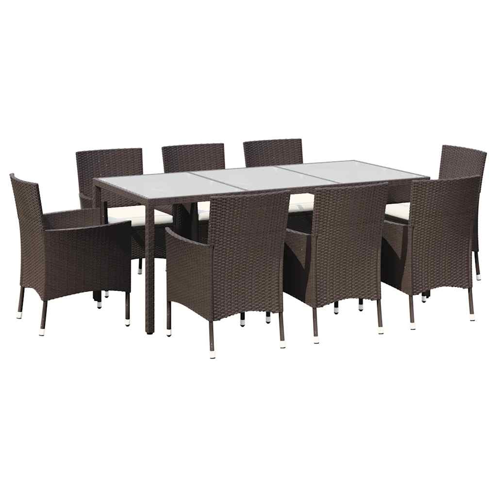 vidaXL 9 Piece Garden Dining Set with Cushions Brown Poly Rattan 2