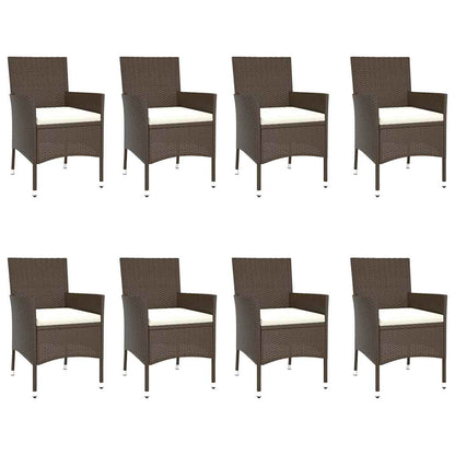 vidaXL 9 Piece Garden Dining Set with Cushions Brown Poly Rattan 3